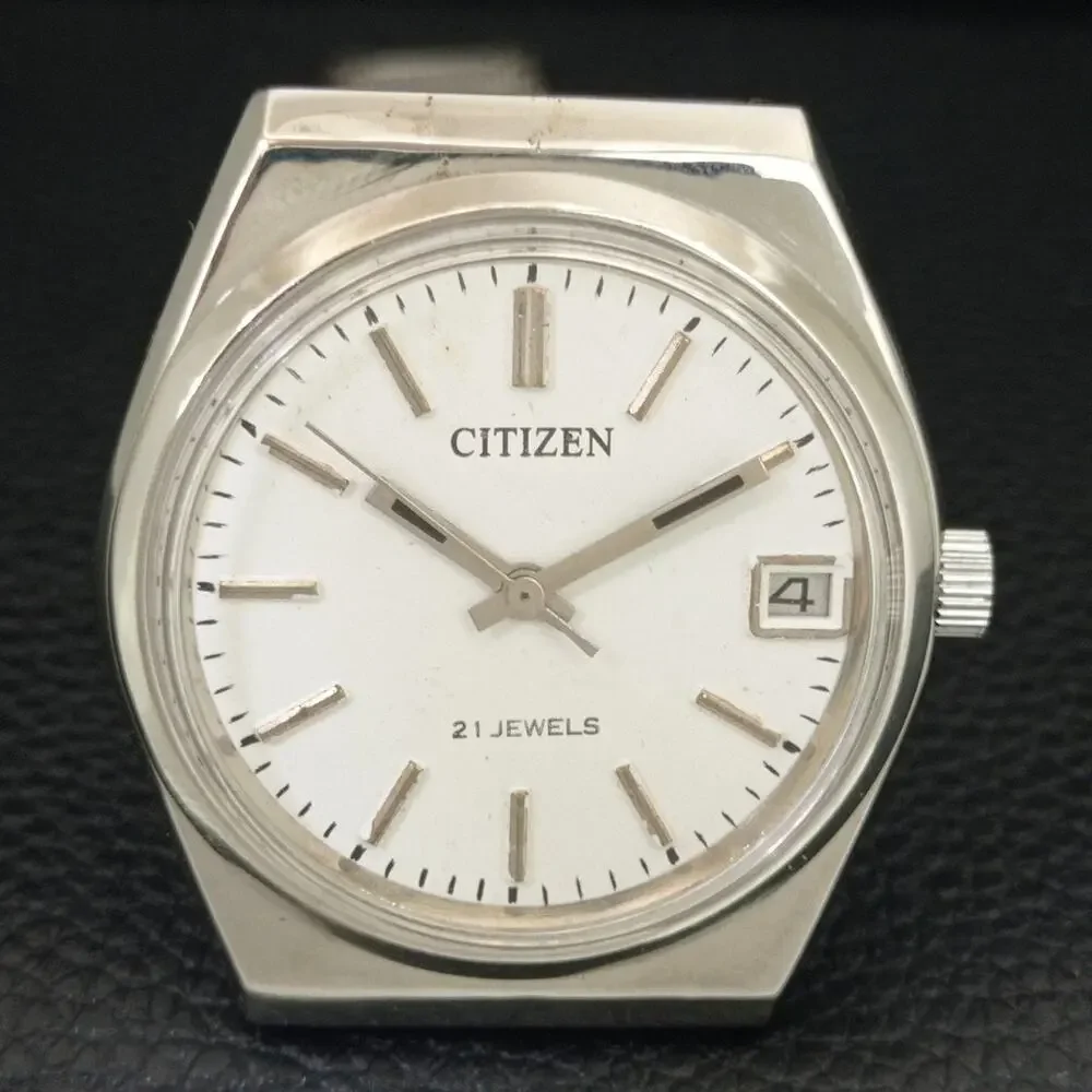 Vintage 1973 Citizen Manual Wound Mens Silver Watch W/Date & Silver accents